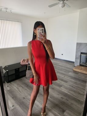 Zara Red Sleeveless Flared Midi Dress